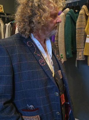 Kathrens Rare Knitwear one-off blue tweed jacket & waistcoat for James Coplestone of Robert James Workshop