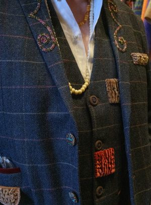 Kathrens Rare Knitwear one-off blue tweed jacket & waistcoat for James Coplestone of Robert James Workshop - detail 1