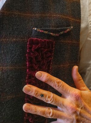 Kathrens Rare Knitwear one-off blue tweed waistcoat for James Coplestone of Robert James Workshop - detail 2