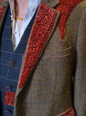 Kathrens Rare Knitwear one-off olive tweed jacket for James Coplestone of Robert James Workshop - detail 4